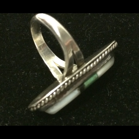 Vtg 1950s Turquoise & White Coral Oval Ring (6) - Picture 3 of 8